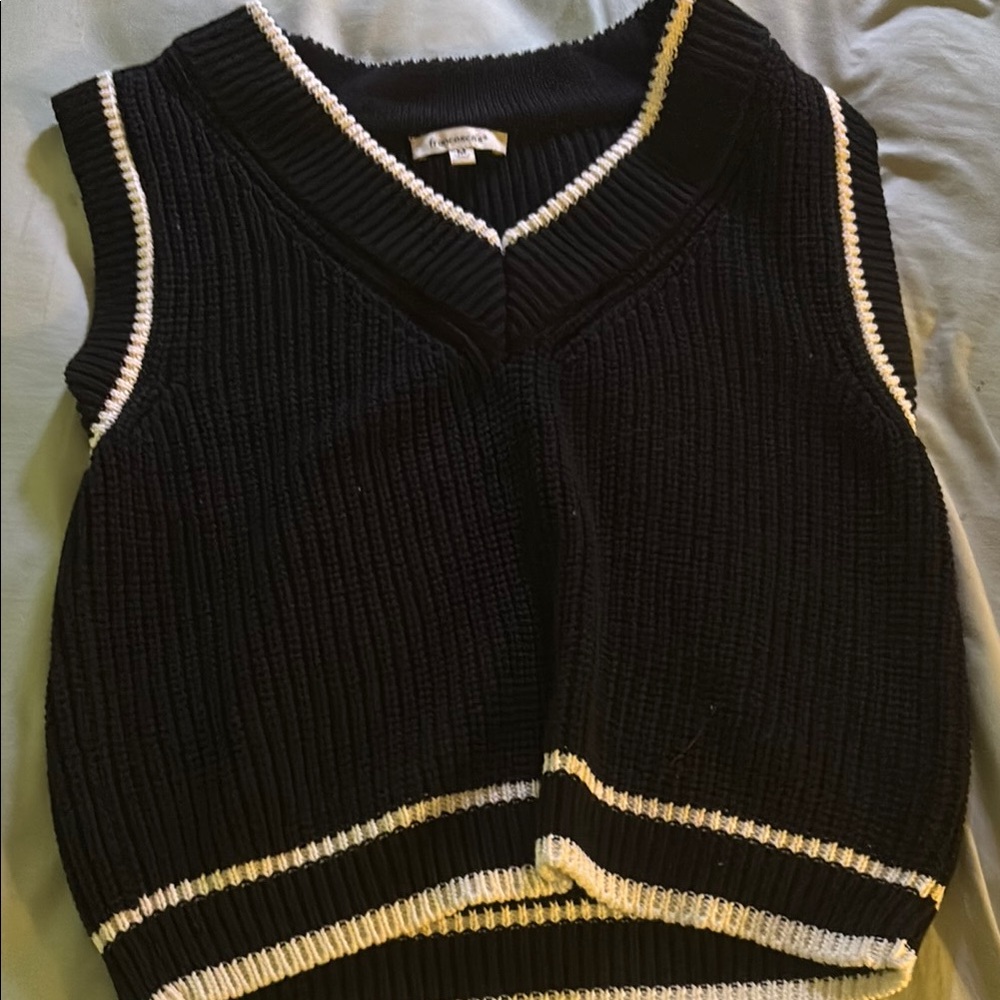 Francesca's Collections Black and White V-Neck Sweater